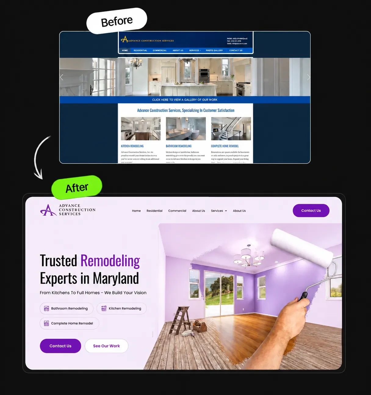 Advance Construction Services website design showcase